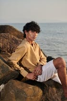 Husk Linen Men's Band Collar Shirt – Slim Fit - Sale view 3