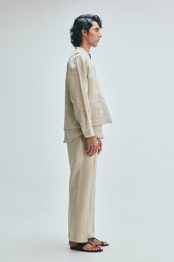 Saphed — Undyed Linen Men's Straight Pleated Pants