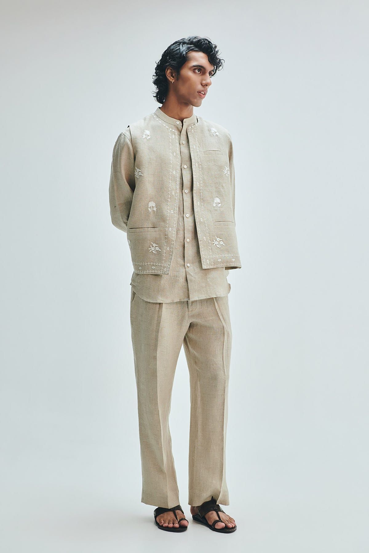 Undyed Linen Men's Straight Pleated Pants - image 4