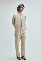 Undyed Linen Men's Straight Pleated Pants view 4