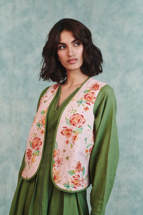 Saphed — Flora Co-Linen Embroidered Rounded Waistcoat