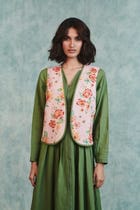 Flora Co-Linen Embroidered Rounded Waistcoat view 2