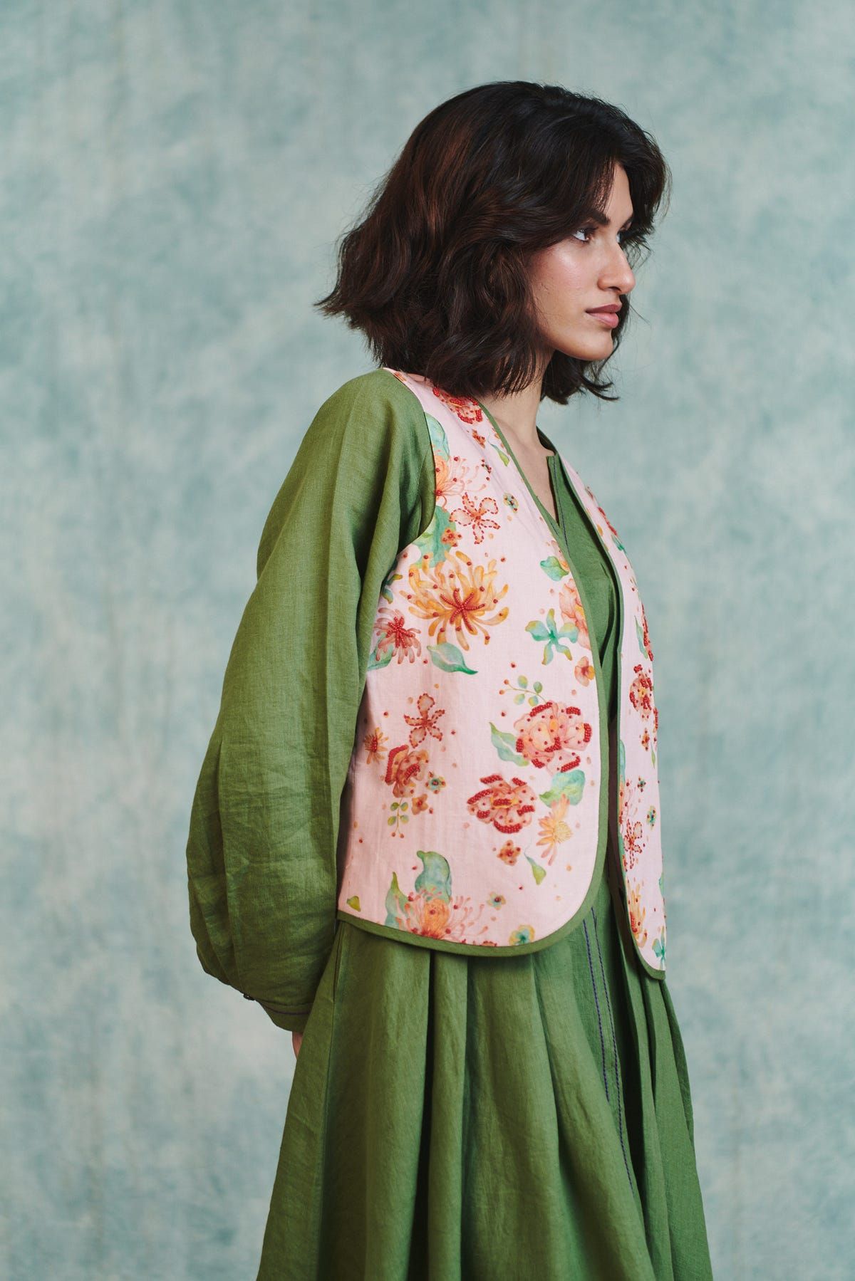Flora Co-Linen Embroidered Rounded Waistcoat - image 3