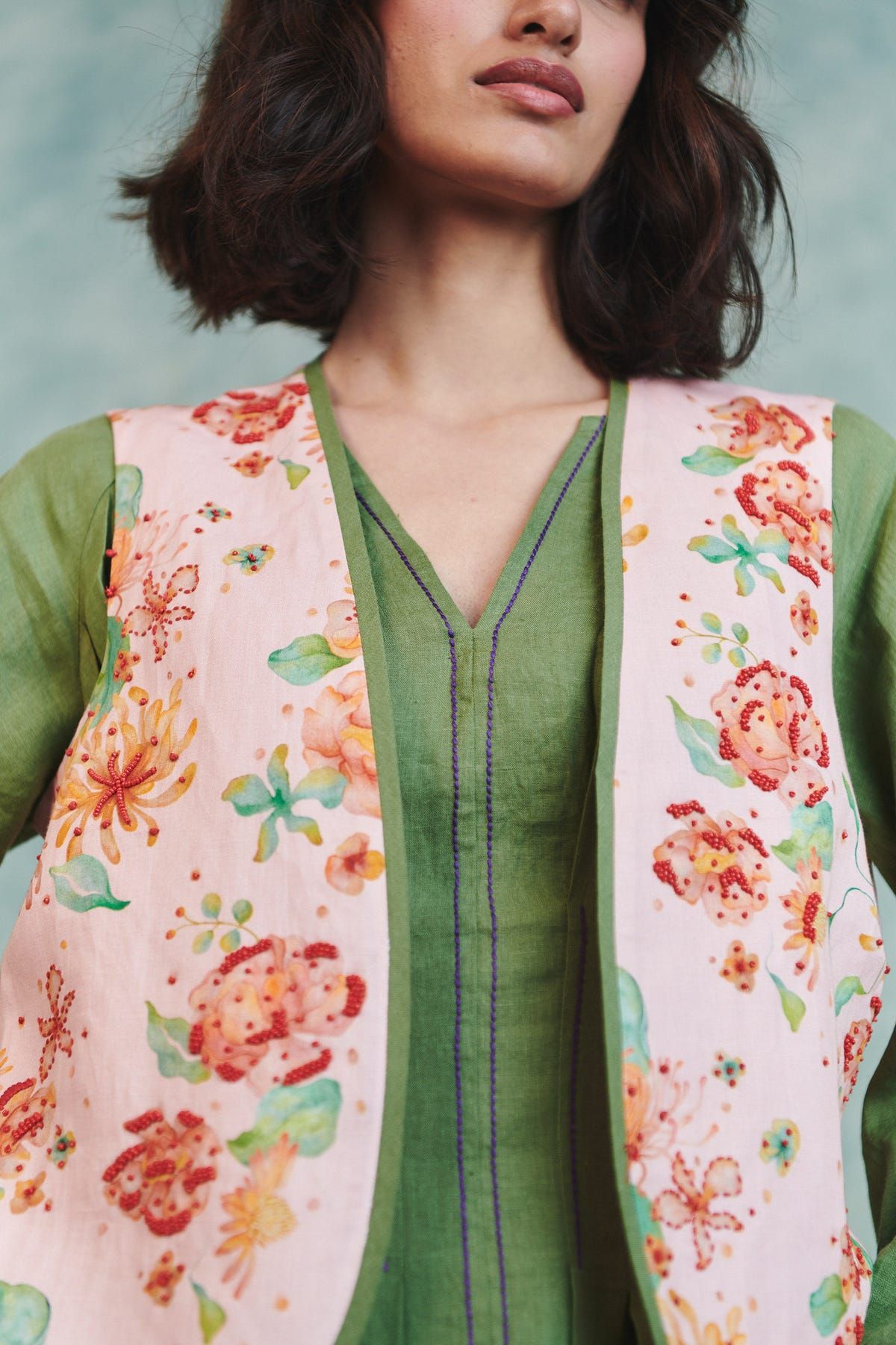 Flora Co-Linen Embroidered Rounded Waistcoat - image 6