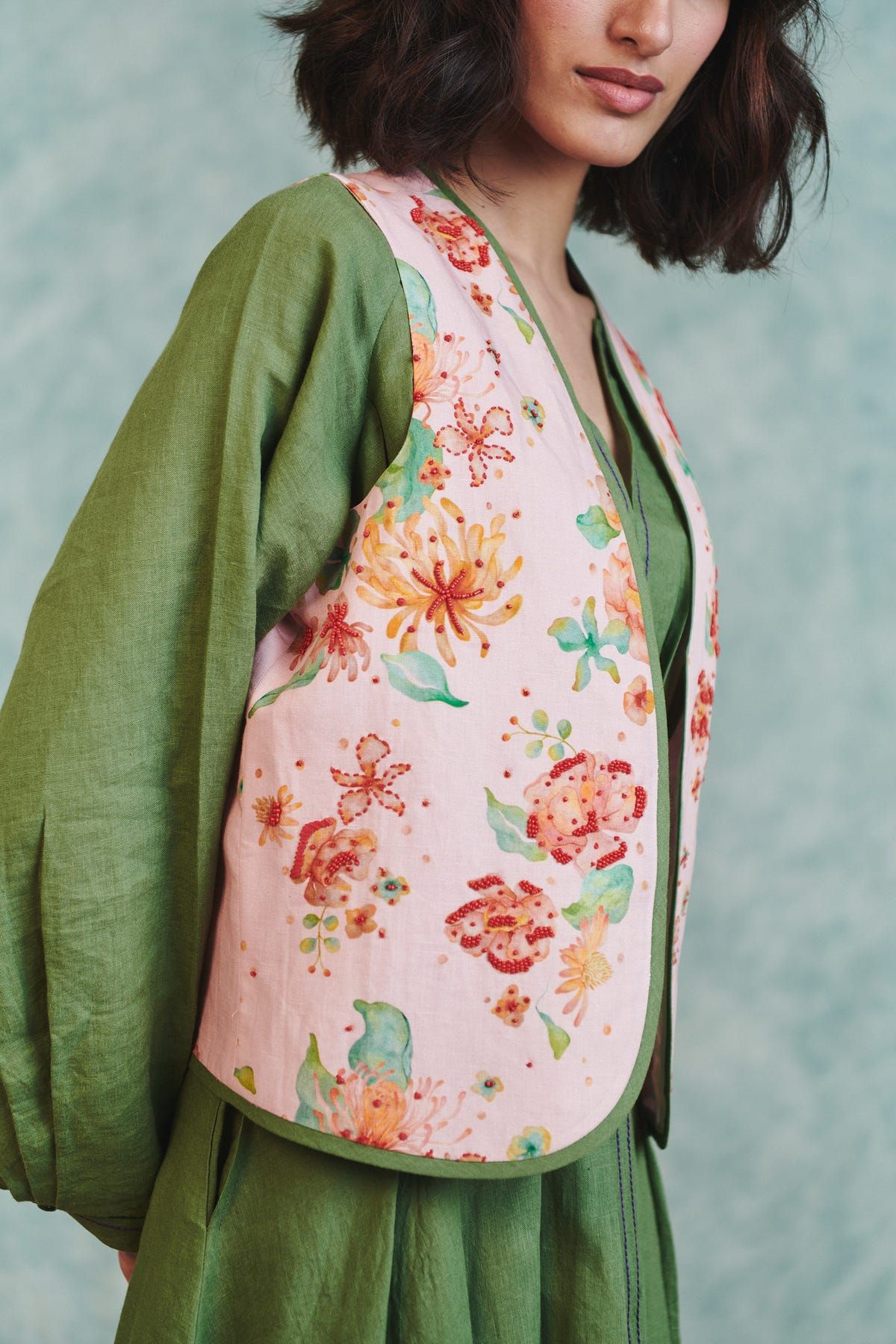 Flora Co-Linen Embroidered Rounded Waistcoat - image 7