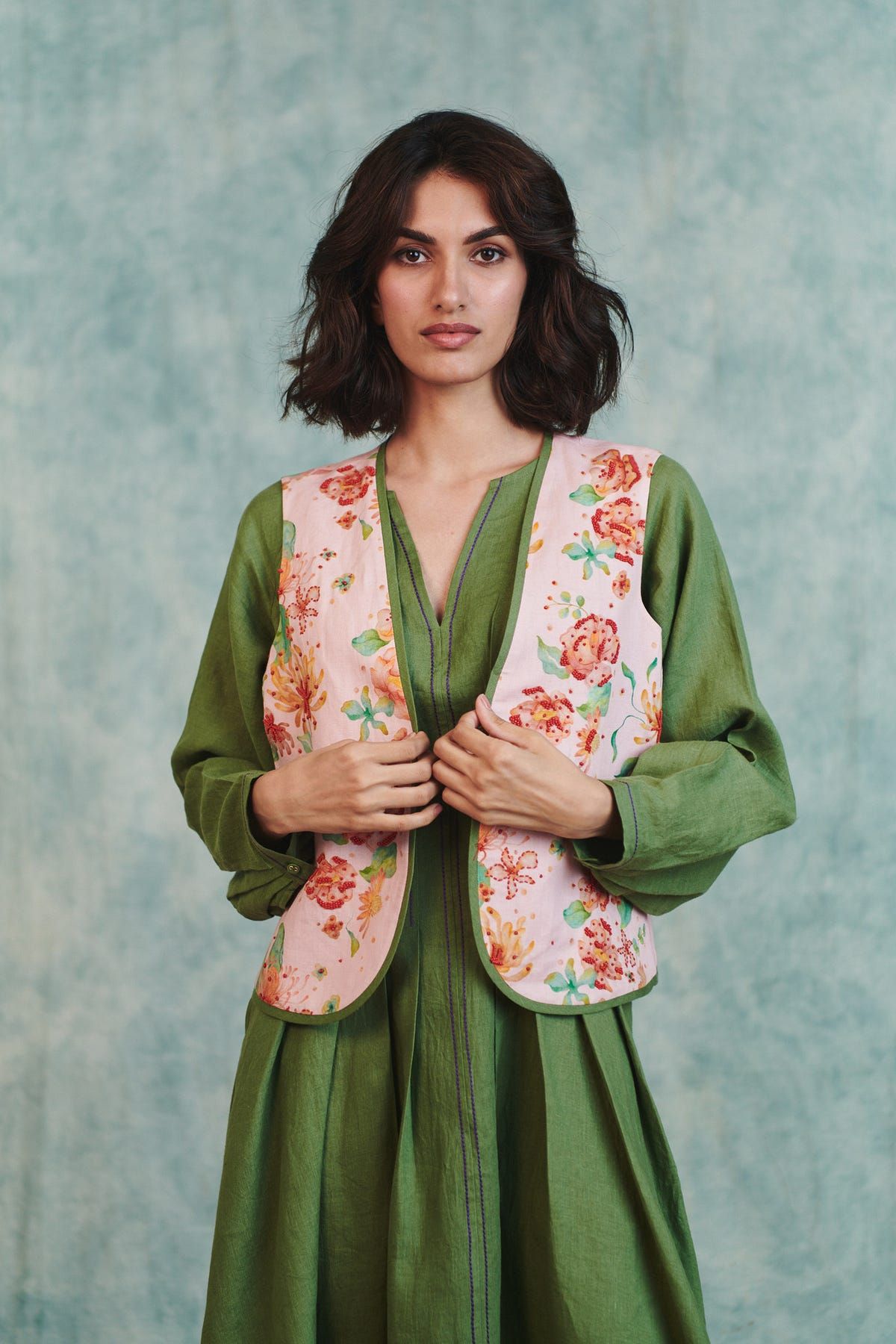 Flora Co-Linen Embroidered Rounded Waistcoat - image 8
