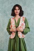 Flora Co-Linen Embroidered Rounded Waistcoat view 8