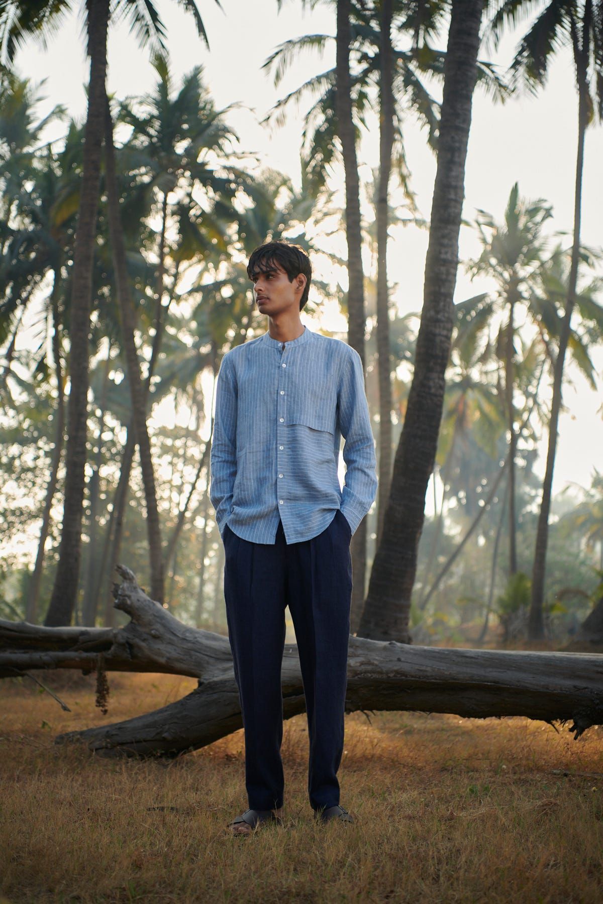 Neel Linen Denim Men's Pleated Tapered Pants - image 1
