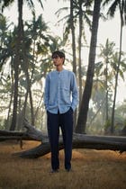 Neel Linen Denim Men's Pleated Tapered Pants view 1