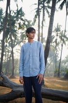 Neel Linen Denim Men's Pleated Tapered Pants view 5