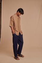 Neel Linen Denim Men's Pleated Tapered Pants view 6