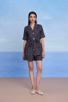 Graphite Linen High Waist Shorts view 1