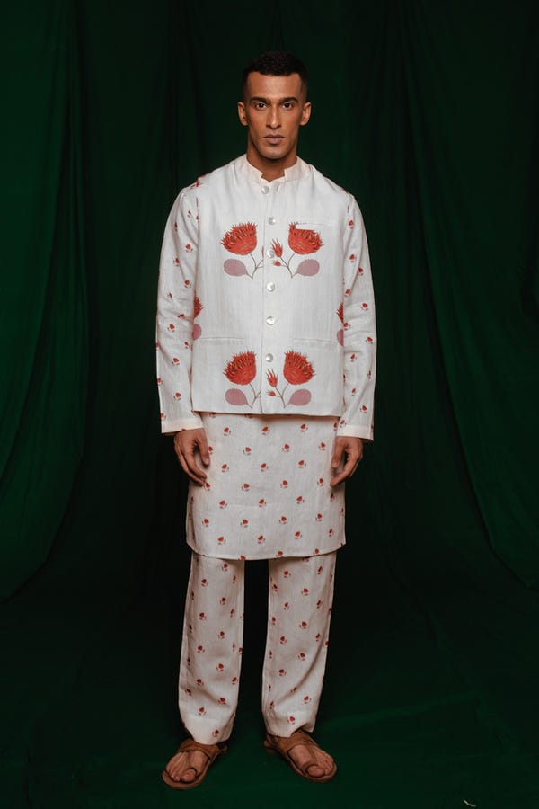 Saphed — Wildflower Co-Linen Nehru Jacket
