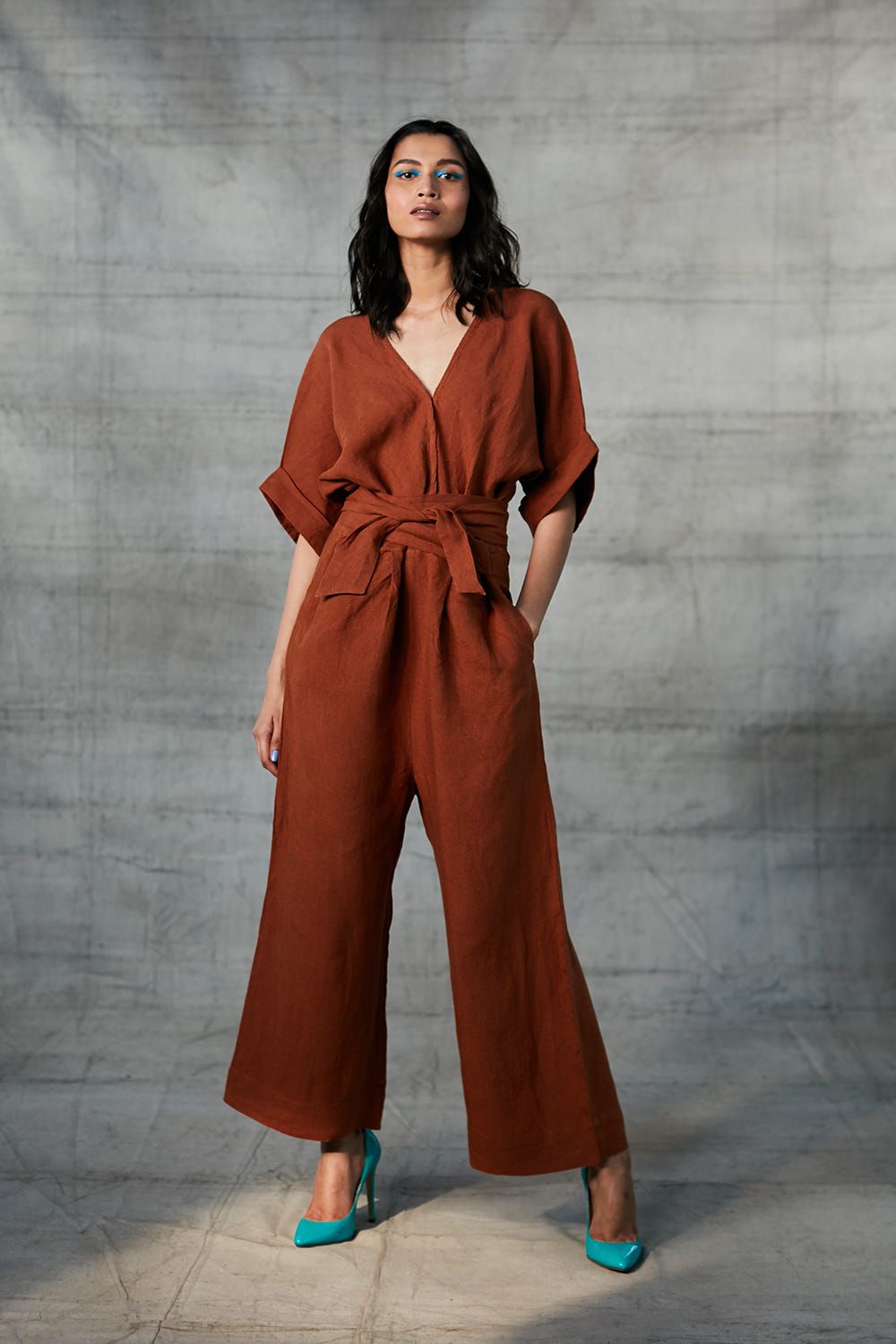 Cinnamon Linen Wrapped Jumpsuit - image 1