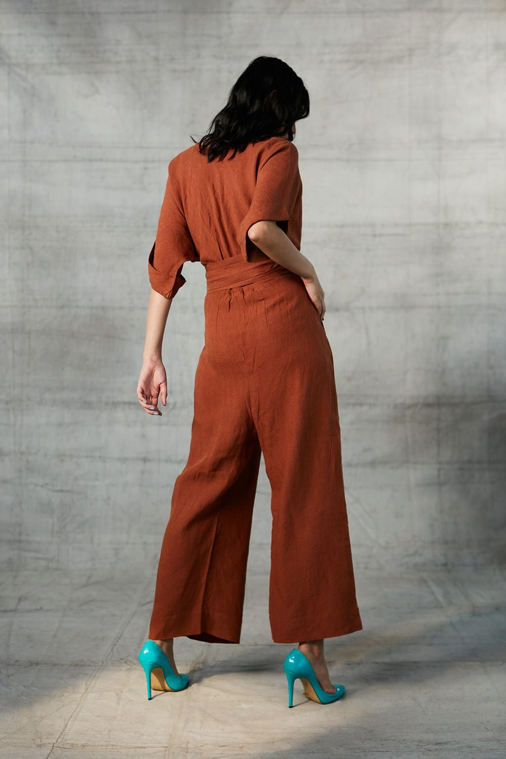 Cinnamon Linen Wrapped Jumpsuit - image 2