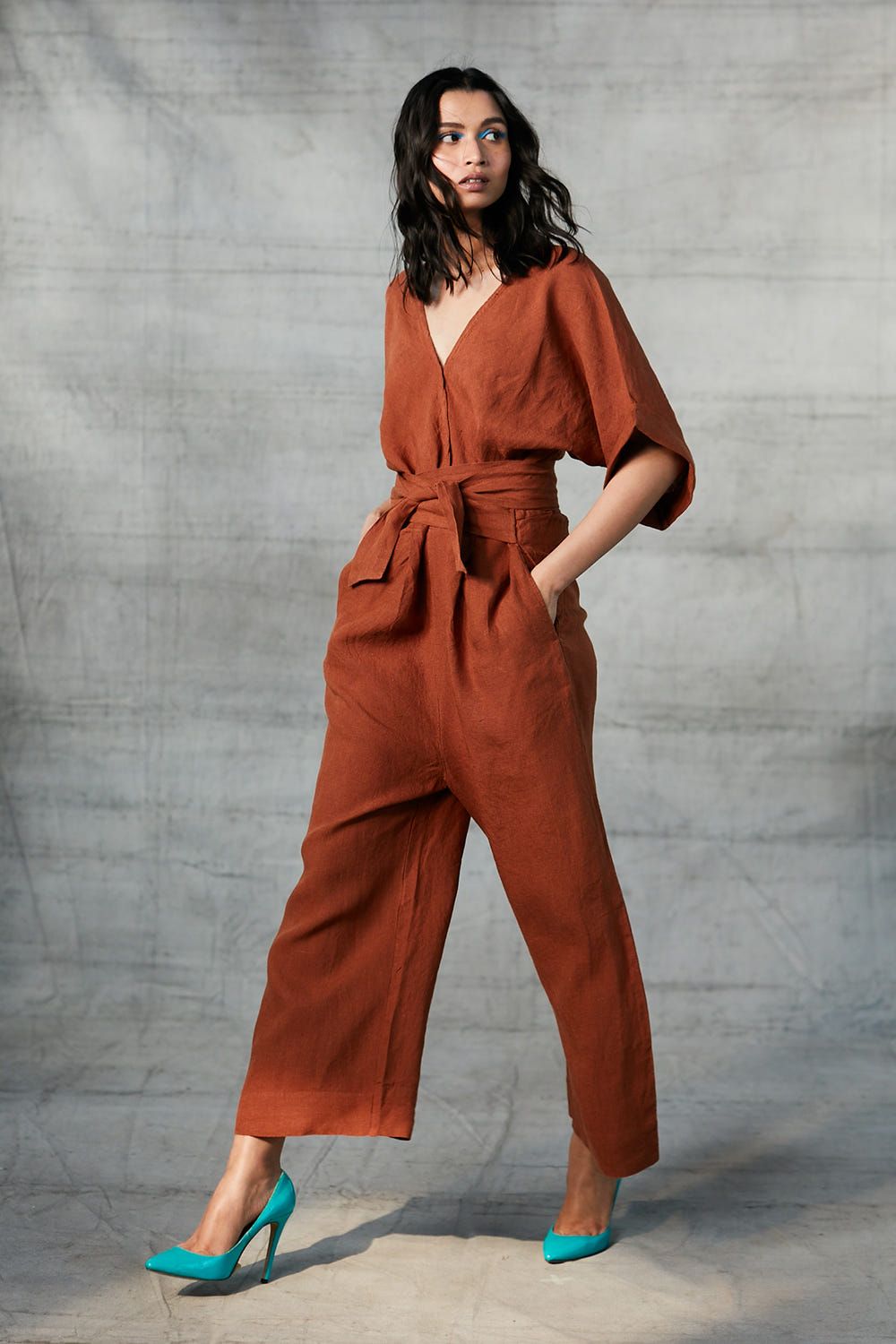 Cinnamon Linen Wrapped Jumpsuit - image 3