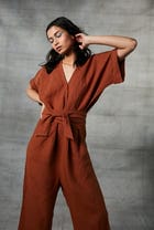Cinnamon Linen Wrapped Jumpsuit view 4
