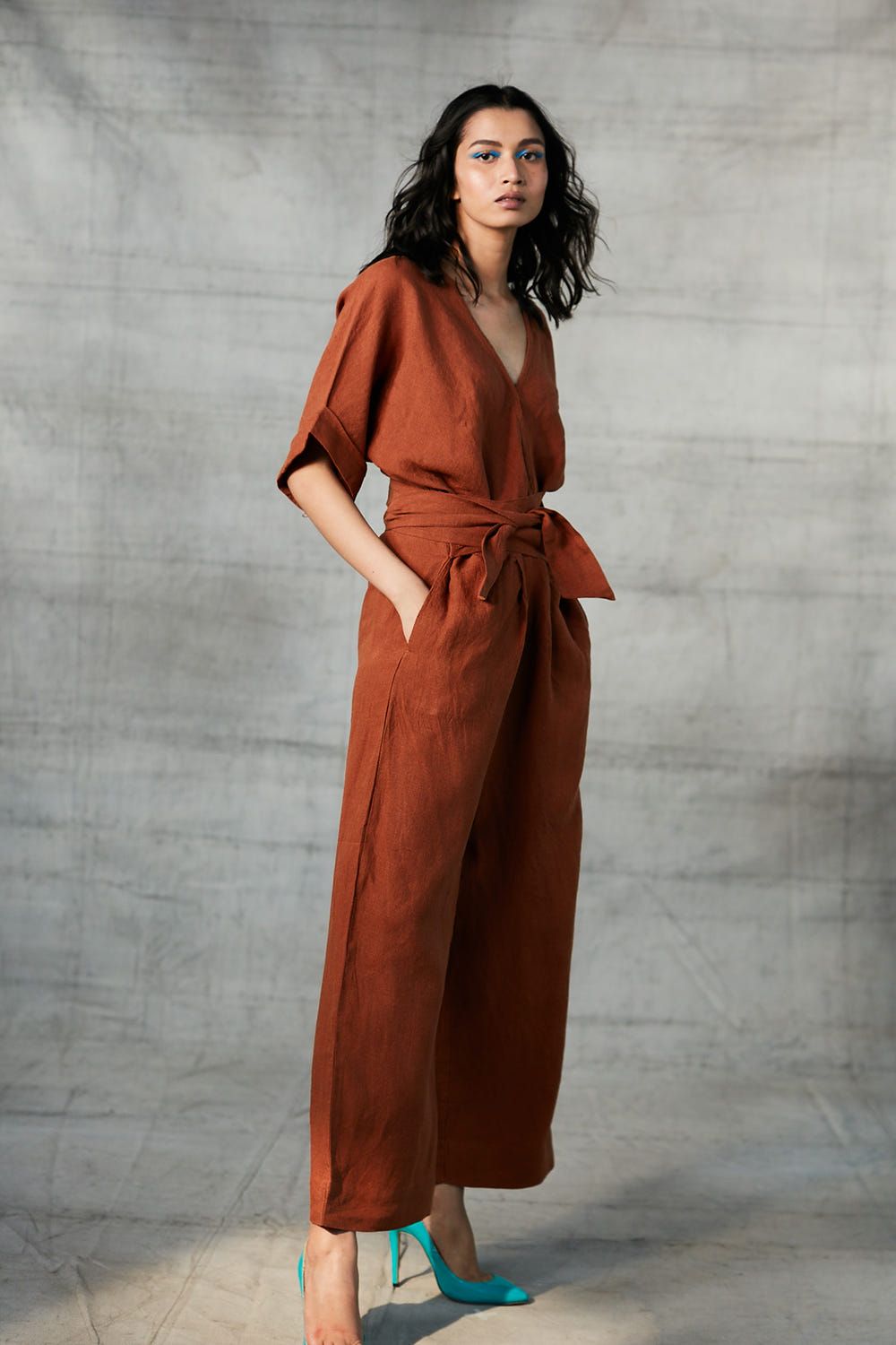 Cinnamon Linen Wrapped Jumpsuit - image 6