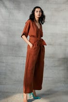 Cinnamon Linen Wrapped Jumpsuit view 6
