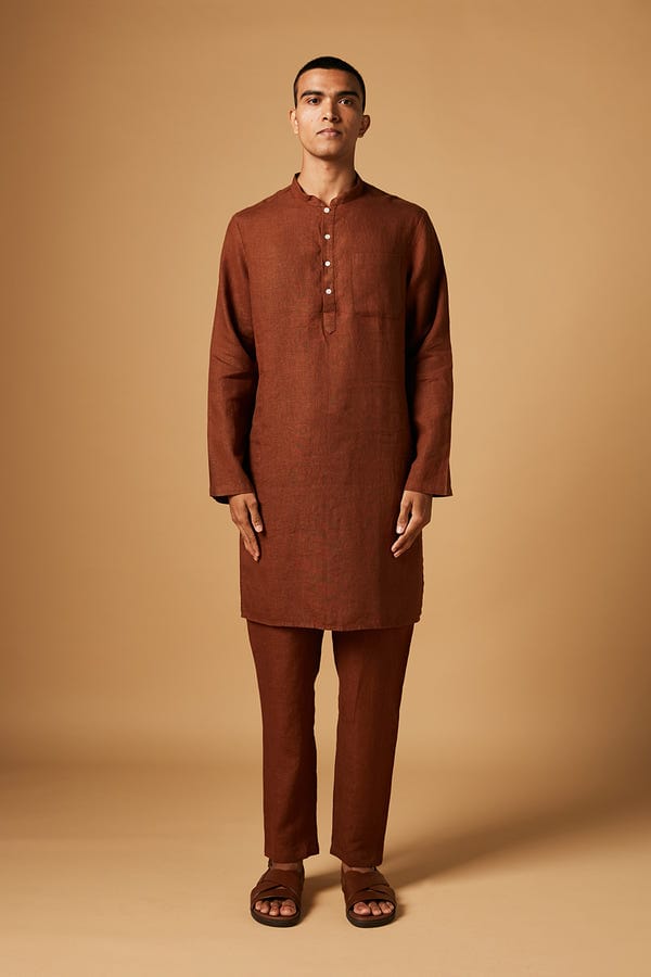 Saphed — Cinnamon Linen Men's Classic Kurta Set