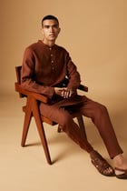 Cinnamon Linen Men's Classic Kurta Set view 4