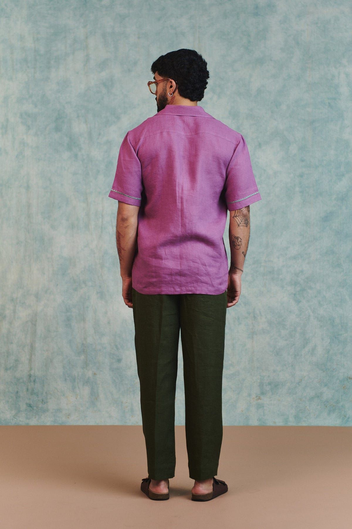 Berry Linen Embroidered Men's Camp Collar Shirt - Sale - image 4