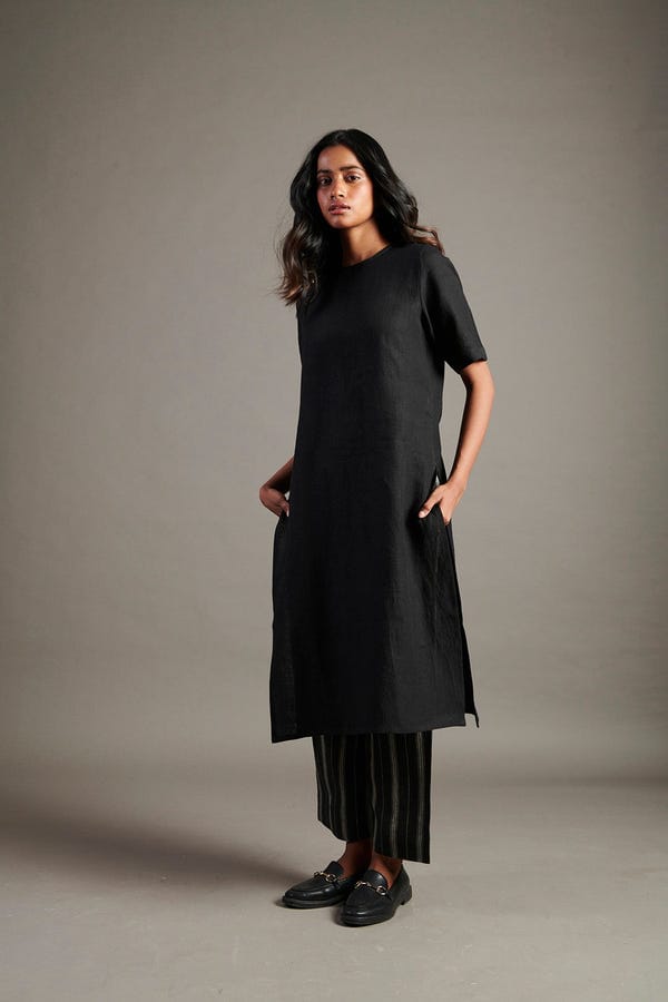 Saphed — Kohl Co-Linen Half Sleeves Kurta