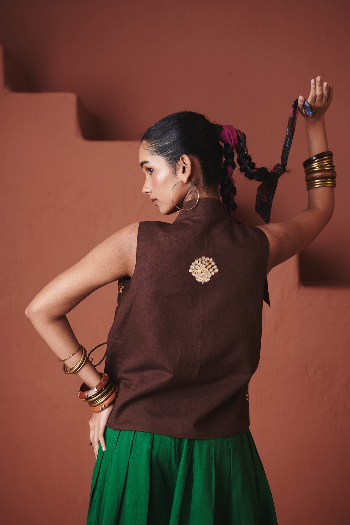 Coffee Co-Linen Wrap Waistcoat - image 4