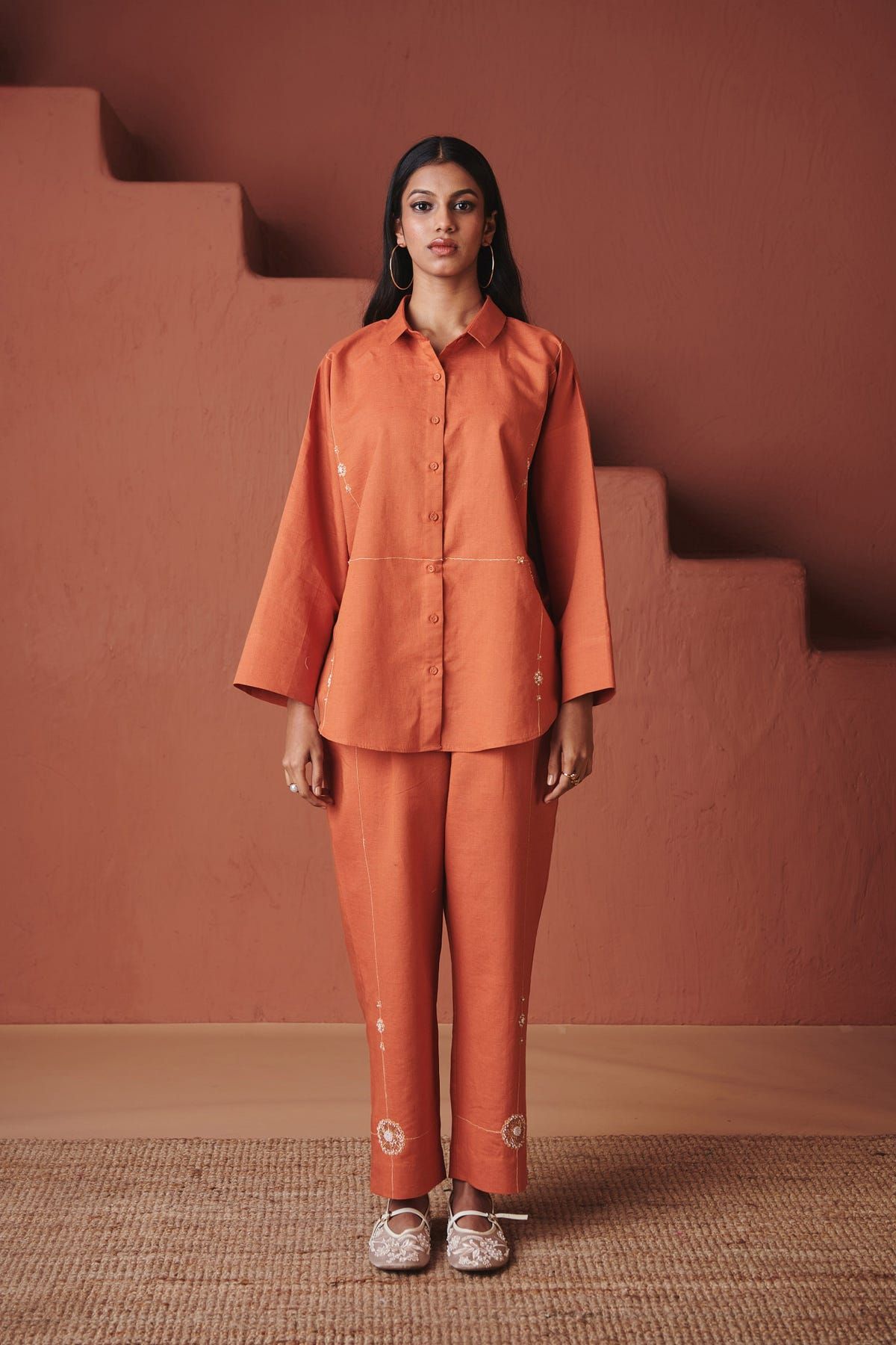 Marigold Co-Linen Oversized Flared Shirt Set - image 1