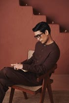 Coffee Co-Linen Men's Round Neck Jacket - Sale view 1