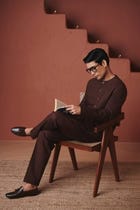 Coffee Co-Linen Men's Round Neck Jacket - Sale view 2