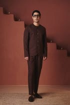 Coffee Co-Linen Men's Round Neck Jacket - Sale view 4
