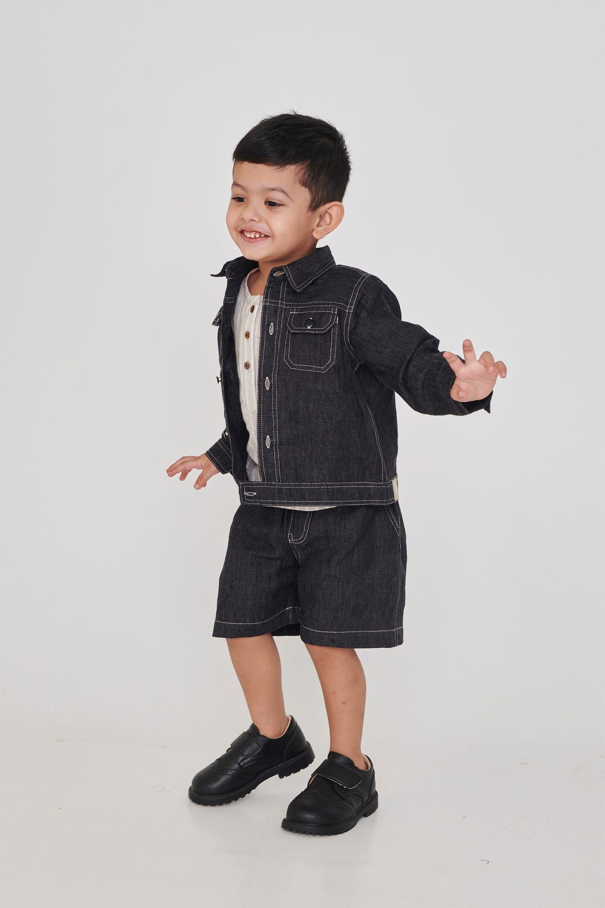 Graphite Linen Denim Boys Shorts - image 1