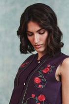 Plum Linen Embroidered Double Panel Waistcoat view 6