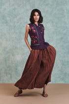 Plum Linen Embroidered Double Panel Waistcoat view 7