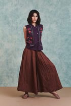 Plum Linen Embroidered Double Panel Waistcoat view 9
