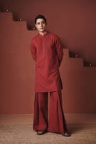 Brick Co-Linen Men's Pleated Yoke Kurta Set - Sale view 3