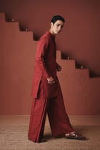 Brick Co-Linen Men's Pleated Yoke Kurta Set - Sale view 6