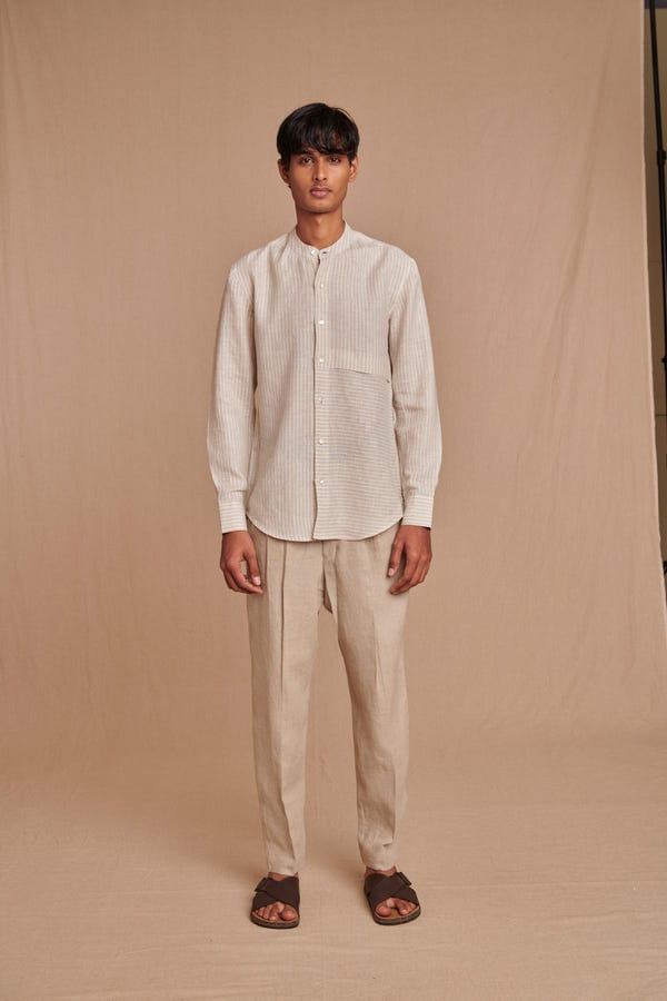 Saphed — Undyed Linen Men's Pleated Tapered Pants