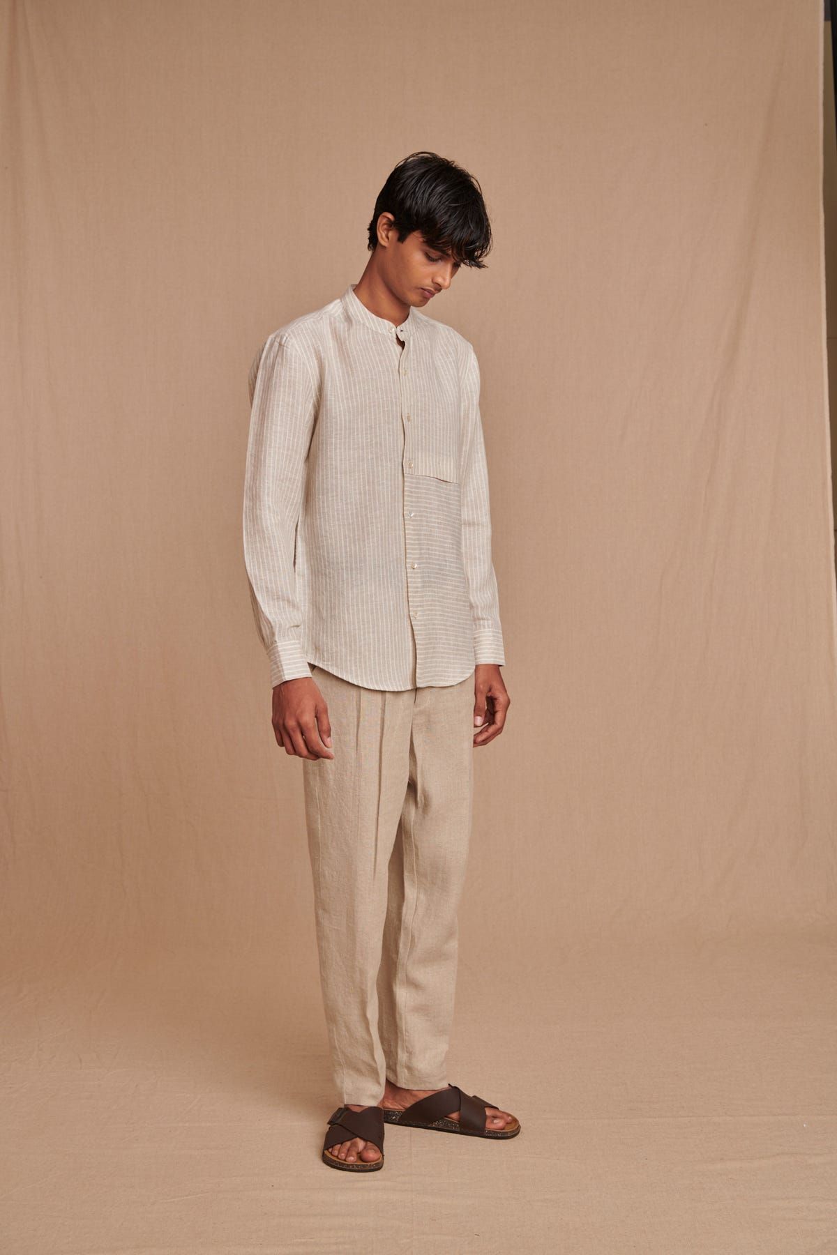 Undyed Linen Men's Pleated Tapered Pants - image 2