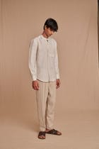 Undyed Linen Men's Pleated Tapered Pants view 2