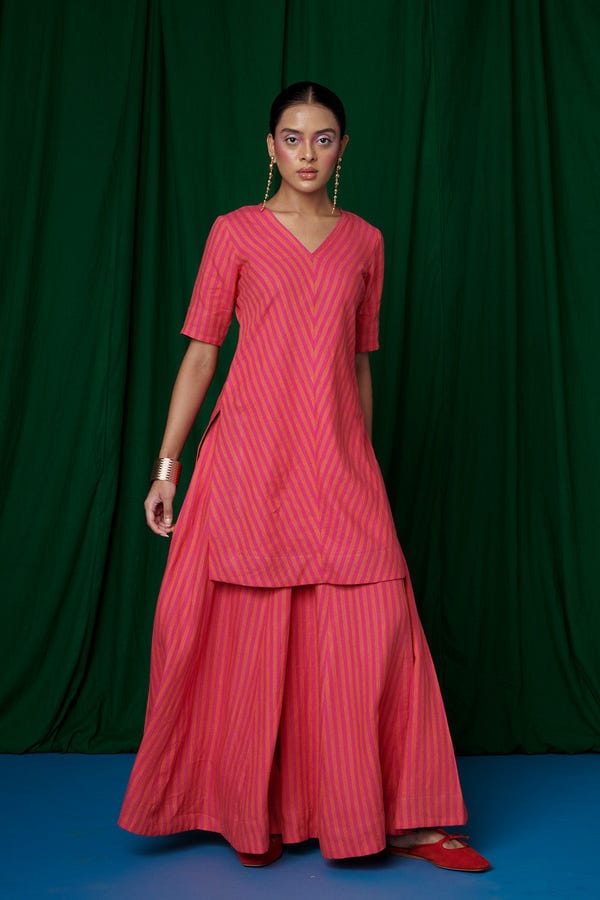 Saphed — Coral Linen Sharara Pants - Sale