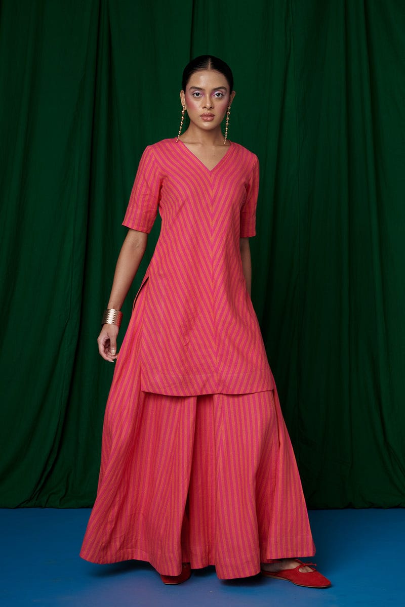 Coral Linen Sharara Pants - Sale
