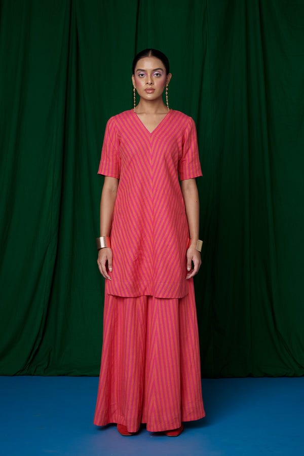 Saphed — Coral Linen Sharara Pants - Sale