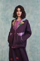 Plum Linen Unisex Embroidered Open Jacket view 1