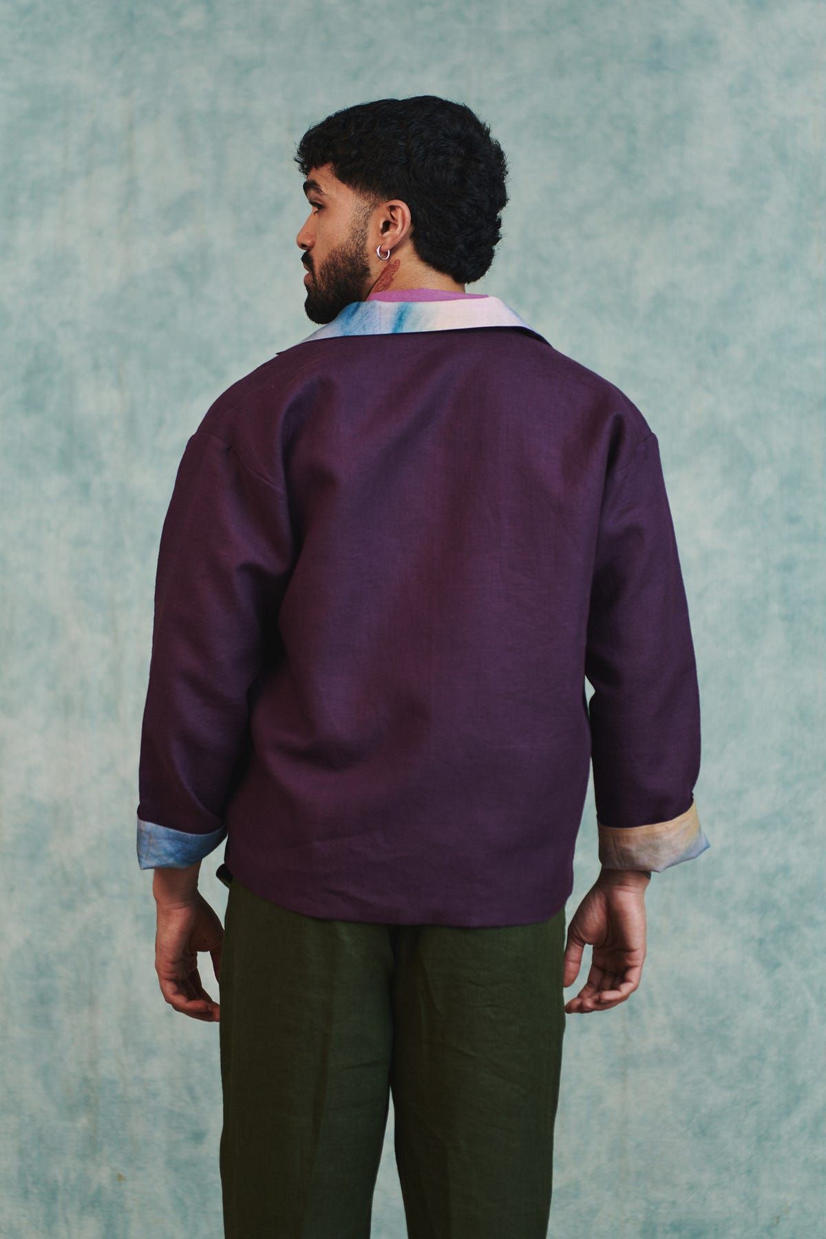 Plum Linen Unisex Embroidered Open Jacket - image 11