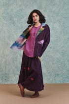 Plum Linen Unisex Embroidered Open Jacket view 6