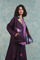 Plum Linen Unisex Embroidered Open Jacket view 9