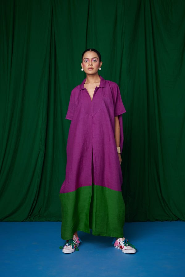 Saphed — Violet Linen Kaftan Dress