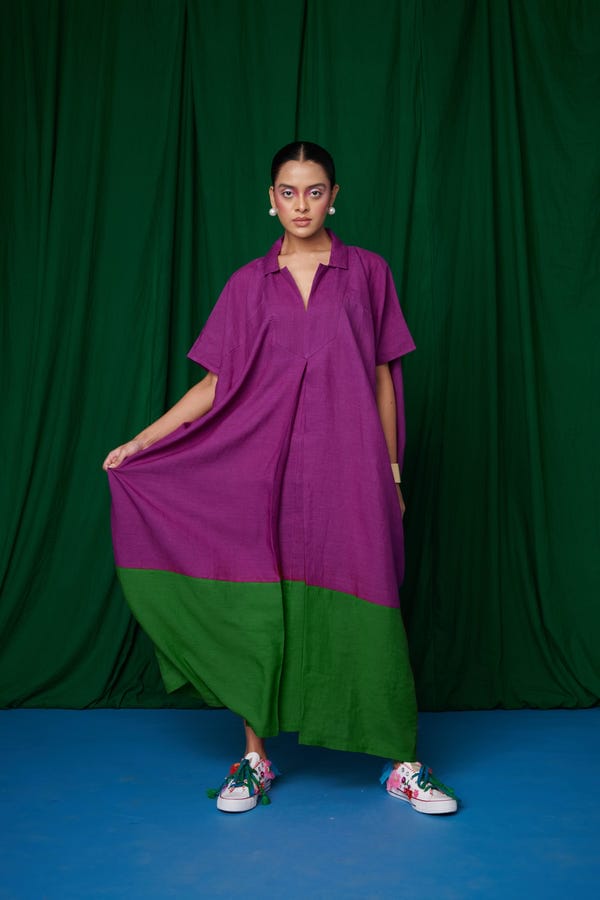 Saphed — Violet Linen Kaftan Dress